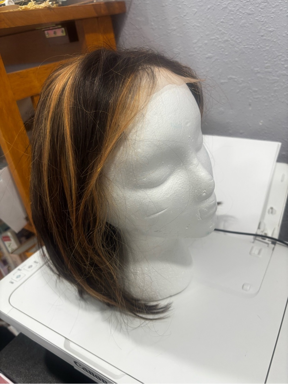 New Women’s Short Black Wig with Honey Blonde Highlights 100% human